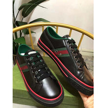 Load image into Gallery viewer, Gucci Unisex Gucci Tennis 1977 Sneaker Black Leather Green Red Web Flat