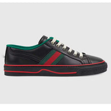 Load image into Gallery viewer, Gucci Unisex Gucci Tennis 1977 Sneaker Black Leather Green Red Web Flat