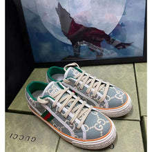Load image into Gallery viewer, Gucci Unisex Gucci Tennis 1977 Sneaker Light Blue Ivory GG Stretch Cotton