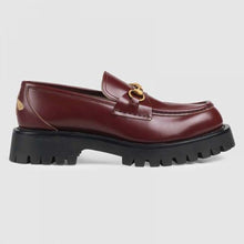 Load image into Gallery viewer, Gucci Unisex Leather Lug Sole Horsebit Loafer in Bordeaux Leather 4.6 cm Heel