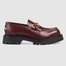 Load image into Gallery viewer, Gucci Unisex Leather Lug Sole Horsebit Loafer in Bordeaux Leather 4.6 cm Heel