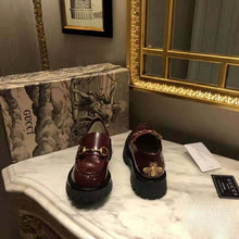 Load image into Gallery viewer, Gucci Unisex Leather Lug Sole Horsebit Loafer in Bordeaux Leather 4.6 cm Heel