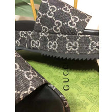 Load image into Gallery viewer, Gucci Unisex Platform Slide Sandal Black Ivory GG Denim Mid 5.6 cm Heel