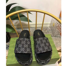 Load image into Gallery viewer, Gucci Unisex Platform Slide Sandal Black Ivory GG Denim Mid 5.6 cm Heel