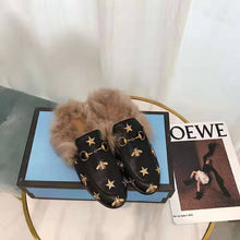 Load image into Gallery viewer, Gucci Unisex Princetown Embroidered Leather Slipper with Bees and Stars in Lamb Wool-Black