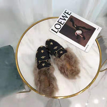 Load image into Gallery viewer, Gucci Unisex Princetown Embroidered Leather Slipper with Bees and Stars in Lamb Wool-Black