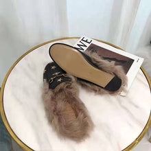 Load image into Gallery viewer, Gucci Unisex Princetown Embroidered Leather Slipper with Bees and Stars in Lamb Wool-Black
