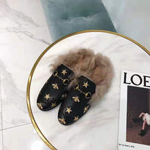 Load image into Gallery viewer, Gucci Unisex Princetown Embroidered Leather Slipper with Bees and Stars in Lamb Wool-Black