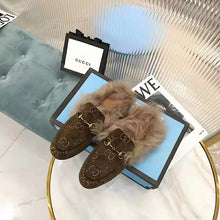 Load image into Gallery viewer, Gucci Unisex Princetown GG Velvet Slipper in Lamb Wool-Brown