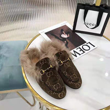 Load image into Gallery viewer, Gucci Unisex Princetown GG Velvet Slipper in Lamb Wool-Brown