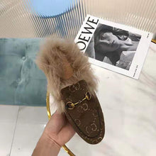 Load image into Gallery viewer, Gucci Unisex Princetown GG Velvet Slipper in Lamb Wool-Brown