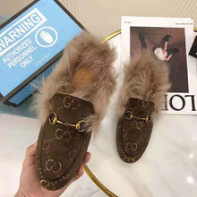 Load image into Gallery viewer, Gucci Unisex Princetown GG Velvet Slipper in Lamb Wool-Brown