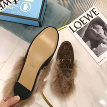 Load image into Gallery viewer, Gucci Unisex Princetown GG Velvet Slipper in Lamb Wool-Brown