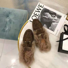 Load image into Gallery viewer, Gucci Unisex Princetown GG Velvet Slipper in Lamb Wool-Brown