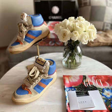 Load image into Gallery viewer, Gucci Unisex Screener GG High-Top Sneaker in Blue Perforated and Off-White Leather