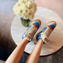 Load image into Gallery viewer, Gucci Unisex Screener GG High-Top Sneaker in Blue Perforated and Off-White Leather