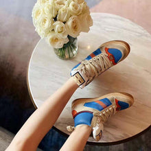 Load image into Gallery viewer, Gucci Unisex Screener GG High-Top Sneaker in Blue Perforated and Off-White Leather