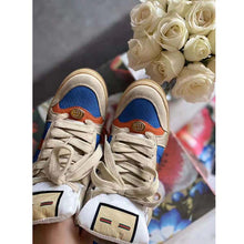 Load image into Gallery viewer, Gucci Unisex Screener GG High-Top Sneaker in Blue Perforated and Off-White Leather