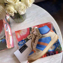 Load image into Gallery viewer, Gucci Unisex Screener GG High-Top Sneaker in Blue Perforated and Off-White Leather