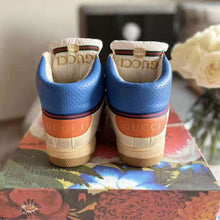 Load image into Gallery viewer, Gucci Unisex Screener GG High-Top Sneaker in Blue Perforated and Off-White Leather