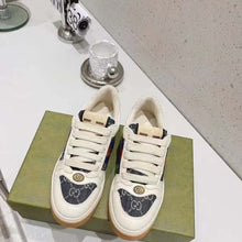 Load image into Gallery viewer, Gucci Unisex Screener GG Sneaker Blue Ivory Web Cream Scrap Less Leather