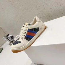 Load image into Gallery viewer, Gucci Unisex Screener GG Sneaker Blue Ivory Web Cream Scrap Less Leather