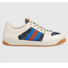 Load image into Gallery viewer, Gucci Unisex Screener GG Sneaker Blue Ivory Web Cream Scrap Less Leather