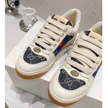 Load image into Gallery viewer, Gucci Unisex Screener GG Sneaker Blue Ivory Web Cream Scrap Less Leather