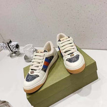 Load image into Gallery viewer, Gucci Unisex Screener GG Sneaker Blue Ivory Web Cream Scrap Less Leather