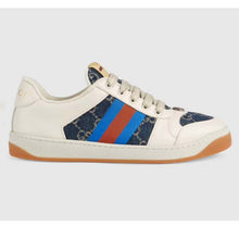 Load image into Gallery viewer, Gucci Unisex Screener GG Sneaker Blue Ivory Web Cream Scrap Less Leather