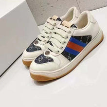 Load image into Gallery viewer, Gucci Unisex Screener GG Sneaker Blue Ivory Web Cream Scrap Less Leather