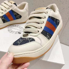 Load image into Gallery viewer, Gucci Unisex Screener GG Sneaker Blue Ivory Web Cream Scrap Less Leather