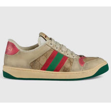 Load image into Gallery viewer, Gucci Unisex Screener Leather Sneaker GG Canvas Green Orange Web 3cm Heel