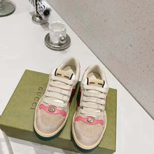 Load image into Gallery viewer, Gucci Unisex Screener Leather Sneaker GG Canvas Green Orange Web 3cm Heel