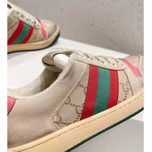 Load image into Gallery viewer, Gucci Unisex Screener Leather Sneaker GG Canvas Green Orange Web 3cm Heel