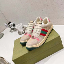 Load image into Gallery viewer, Gucci Unisex Screener Leather Sneaker GG Canvas Green Orange Web 3cm Heel