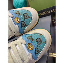 Load image into Gallery viewer, Gucci Unisex Screener Sneaker Crystals Brown Blue GG Canvas 3.6 cm Heel