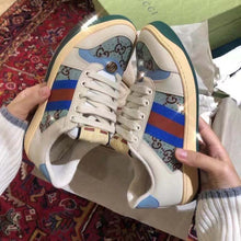 Load image into Gallery viewer, Gucci Unisex Screener Sneaker Crystals Brown Blue GG Canvas 3.6 cm Heel
