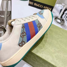Load image into Gallery viewer, Gucci Unisex Screener Sneaker Crystals Brown Blue GG Canvas 3.6 cm Heel