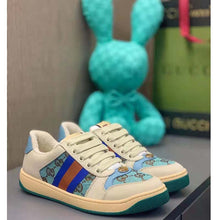 Load image into Gallery viewer, Gucci Unisex Screener Sneaker Crystals Brown Blue GG Canvas 3.6 cm Heel