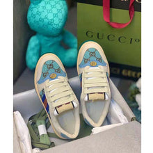 Load image into Gallery viewer, Gucci Unisex Screener Sneaker Crystals Brown Blue GG Canvas 3.6 cm Heel