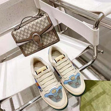 Load image into Gallery viewer, Gucci Unisex Screener Sneaker Crystals Brown Blue GG Canvas 3.6 cm Heel