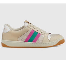 Load image into Gallery viewer, Gucci Unisex Screener Sneaker Pink Green Web Cream Scrap Less Leather