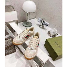 Load image into Gallery viewer, Gucci Unisex Screener Sneaker Pink Green Web Cream Scrap Less Leather