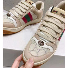 Load image into Gallery viewer, Gucci Unisex Screener Sneaker Pink Green Web Cream Scrap Less Leather