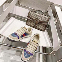 Load image into Gallery viewer, Gucci Unisex Screener Sneaker Purple Red Web Cream Scrap Less Leather