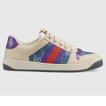 Load image into Gallery viewer, Gucci Unisex Screener Sneaker Purple Red Web Cream Scrap Less Leather