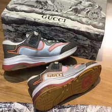 Load image into Gallery viewer, Gucci Unisex Ultrapace Sneaker with Embroidered Gucci and Interlocking G in Metallic Leather-Grey