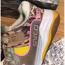 Load image into Gallery viewer, Gucci Unisex Ultrapace Sneaker with Embroidered Gucci and Interlocking G in Metallic Leather-Pink
