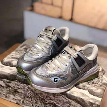 Load image into Gallery viewer, Gucci Unisex Ultrapace Sneaker with Embroidered Gucci and Interlocking G in Metallic Leather-Silver